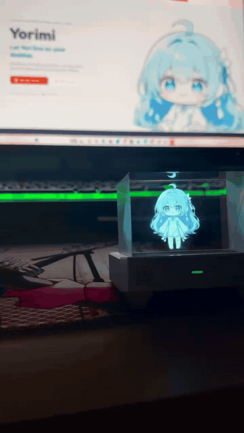 Yorimi Mini Companion desktop device playing a character animation